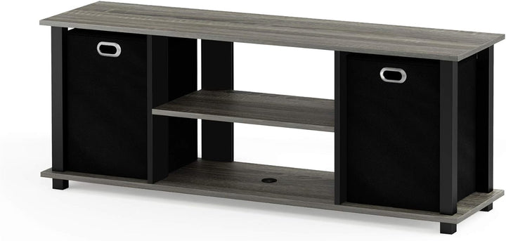 Furinno Econ TV Schrank/Entertainment Center mit 2 Einschüben, holz, Französische Eiche Grau/Schwarz