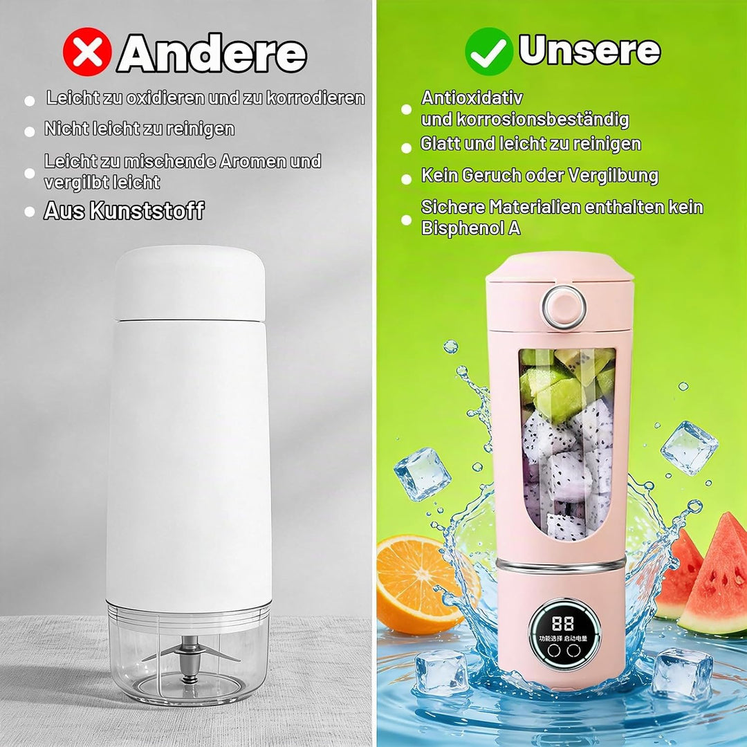 Tragbarer Mixer Smoothie Maker, 700 ml Kleiner Entsafter, Typ-C Wiederaufladbar, mit 12 Rostfreien K