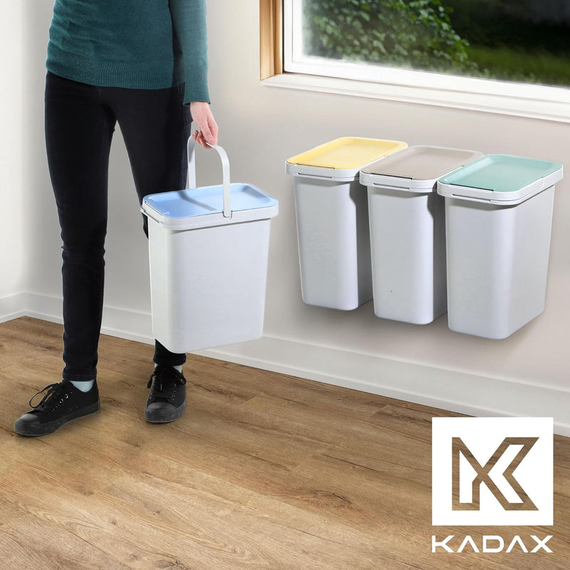 KADAX Mülleimer-Set für Abfalltrennung, Mülltrennsystem, robuster Abfallbehälter mit dichtem Deckel,