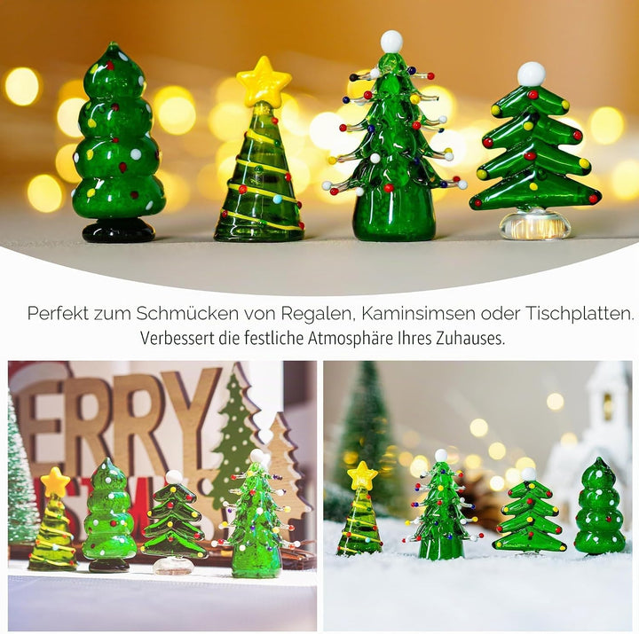 HDCRYSTALGIFTS Weihnachtsbaumfiguren-Set aus geblasenem Glas, Sammlerstück, Kunst, Glasstatue, Urlau