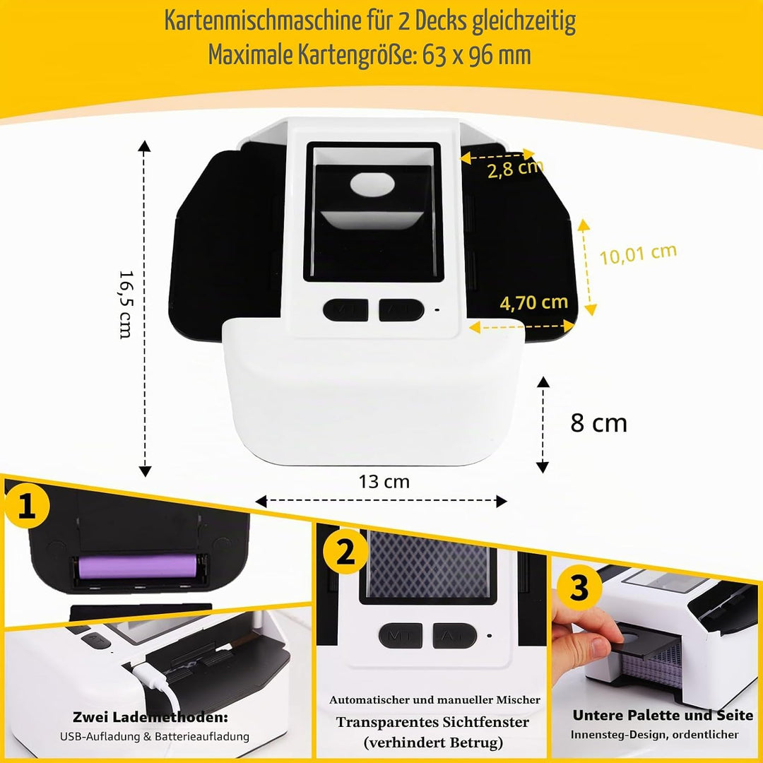 Wiederaufladbar Automatischer Kartenmischer für 2 Decks, Geräuscharm Elektrischer Kartenmischer mit