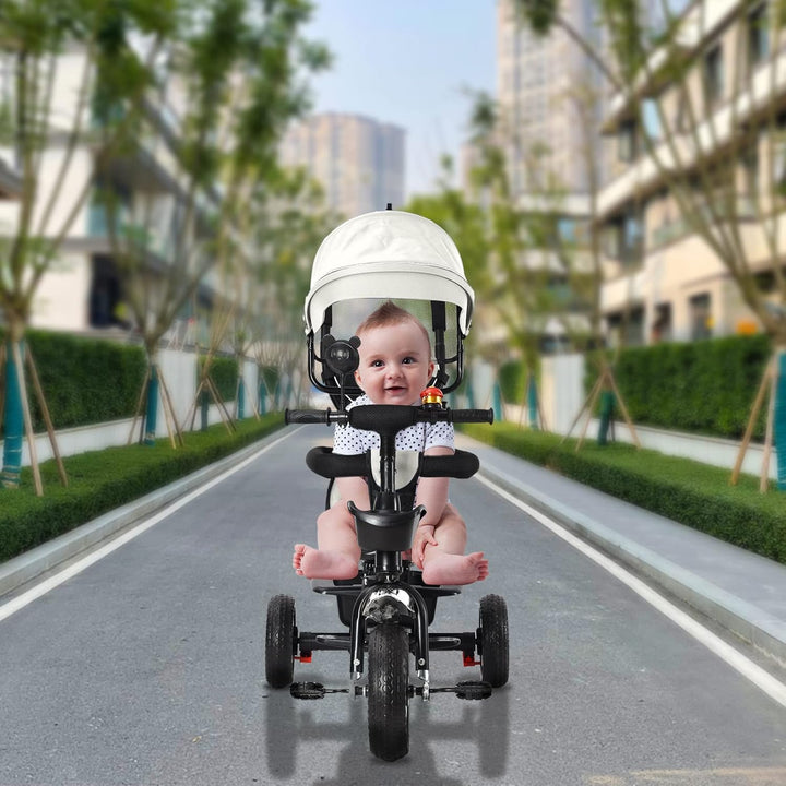 Dreirad 4 in 1 Aveo, Kinderdreirad, Jogger mit Zubehör, Klappbar, Dachfenster, Lenker, Unplattbar-Rä