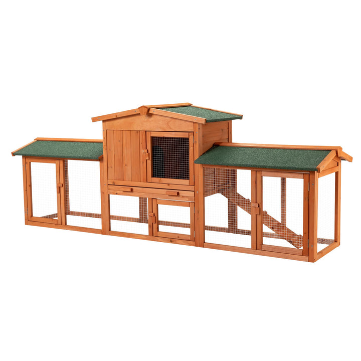 Wiltec Hasenstall 2190 x 530 x 850 mm mit Freilaufgehege und erhöhtem Unterschlupf aus Fichtenholz,
