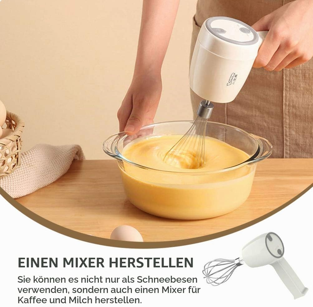 SOLUSTRE Elektrischer Handmixer Edelstahl Schneebesen Wiederaufladbare Küche Handmixer Rührer Rührer