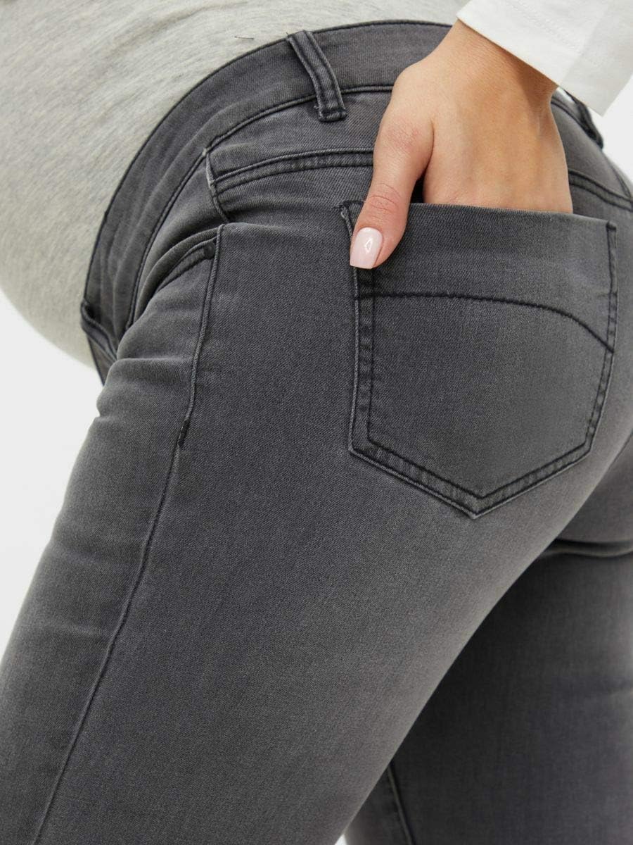 MAMALICIOUS Damen Mllola Slim Grey Jeans A. Noos Umstandshose, Grey Denim, 34W 34L EU