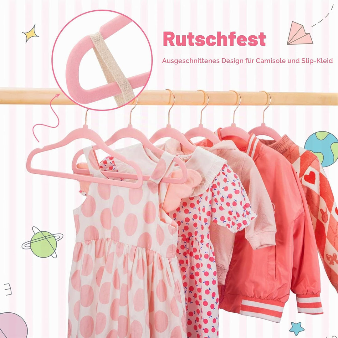 HOUSE DAY 60 Stück Kinder kleiderbügel Samt（35.5cm breit）— Rosa Kinderkleiderbügel Samt Kleiderbügel