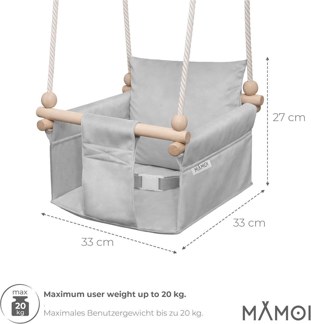MAMOI Kinderschaukel mit Sicherheitsgurt, höhenverstellbar 150–190 cm, Schaukel für den Innenbereich