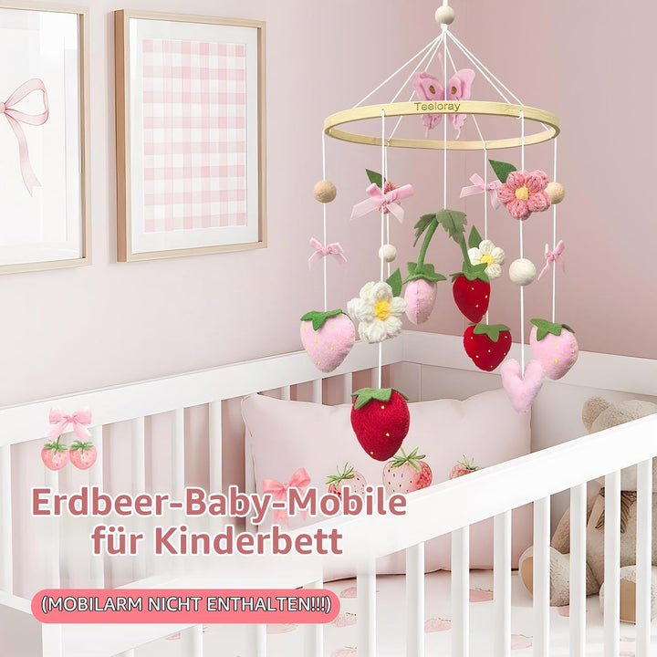 Mobile Baby mit Erdbeere, Blumen und Filzbällen Mädchen baby mobile windspiel für Babybett, Mobile B