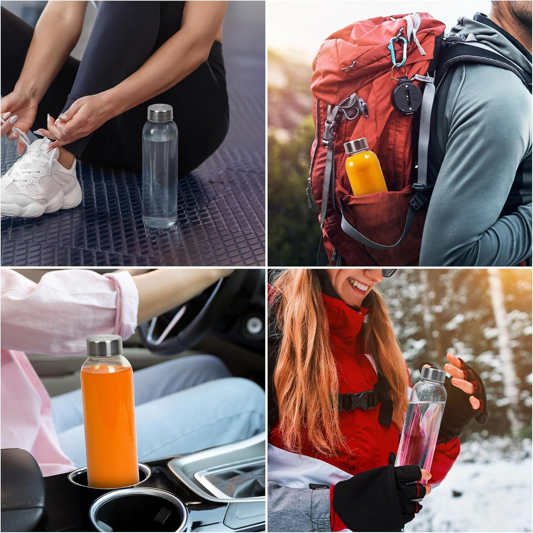 Winter Shore 500 ml Wiederverwendbare Wasserflasche Glas mit Edelstahlkappe [6er-Pack] - Durchsichti