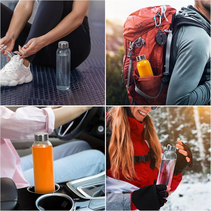 Winter Shore 500 ml Wiederverwendbare Wasserflasche Glas mit Edelstahlkappe [6er-Pack] - Durchsichti