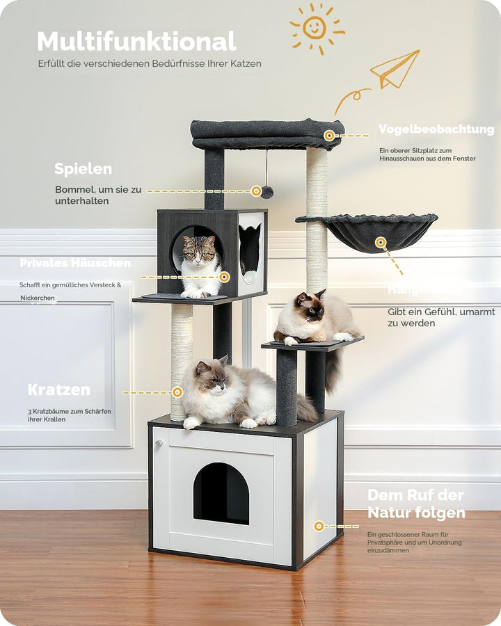 PAWZ Road Moderner Katzenbaum Holz Katzenturm mit Aufbewahrungsschrank Katzentoilette Gehege und ger