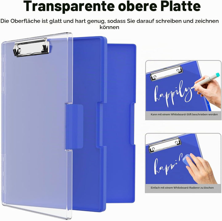 Piasoenc Klemmbrett mit Aufbewahrung, Klemmbretter mit 2 Aufbewahrungsboxen und A4-Papierordner, kla