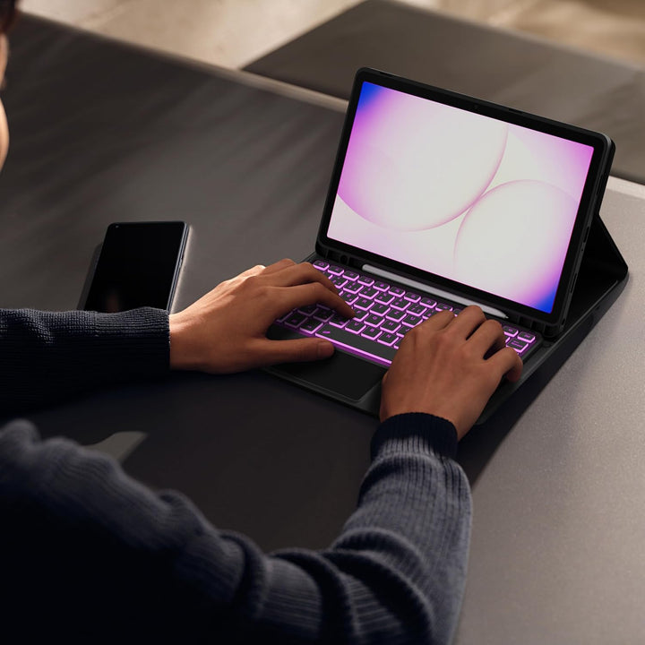 ROOFEI für Samsung Galaxy Tab A11 Plus/A9+ 11 Zoll Tastatur Hülle - 7 Farbig Hintergrundbeleuchtetes