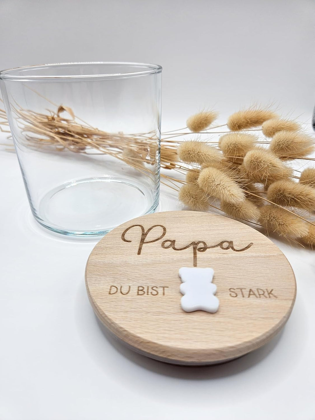Generisch Personalisiertes Vorratsglas mit Holzdeckel, Papa Du Bist Stark Gravur, 530ml, mit 3D Acry