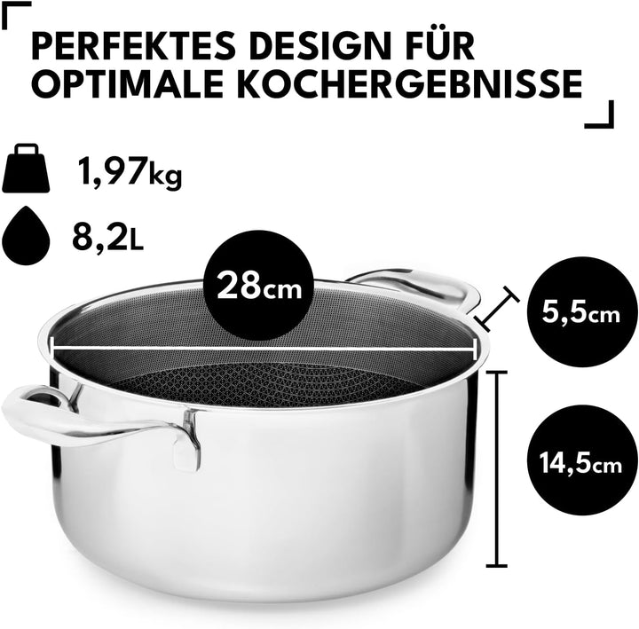 Kochtopf 28 cm, 8.2 l | Beschichteter Topf Induktion | Für Alle Herdarten | Kratzfeste Antihaft-Ober