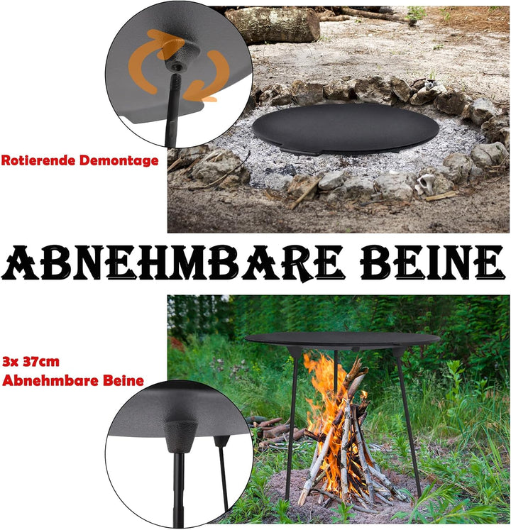 YUENFONG Gusseisen Grillpfanne mit 3 Beinen Grillplatte Gusseisen BBQ Ø 45cm, Dutch Oven Ständer Gus