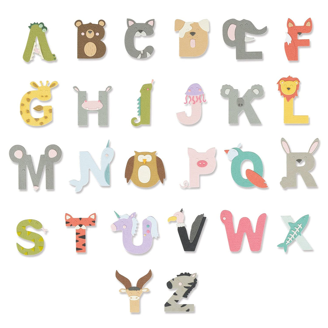 Sizzix Thinlits Stanzschablonen 26PK Tieralphabet von Lisa Jones, 665486, Multicolor, One Size