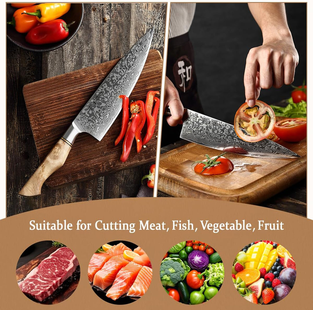 HEZHEN Kochmesser-Professional-21cm Damaststahl, Küchenmesser VG10 Hochwertiges Kochwerkzeug der Gyu