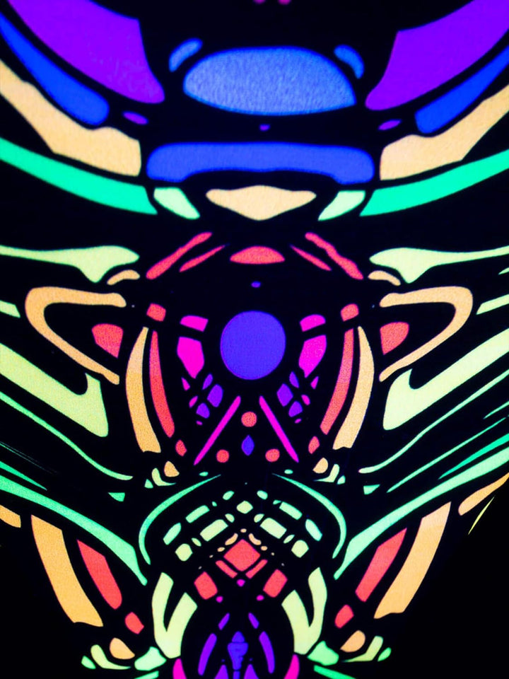 PSYWORK Schwarzlicht Segel Spandex | Drache S Dragon Temple II | 0,55 x 1,10m | UV-aktiv | Leuchtend