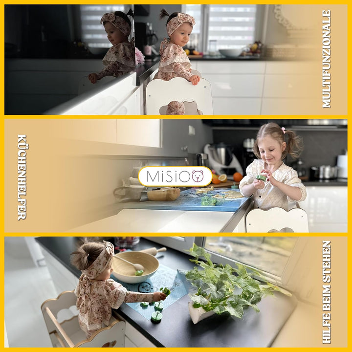 MISIOO Lernturm Ab 1 Jahr - Learning Tower - Höhenverstellbar Montessori Lernturm mit Kippschutz - M