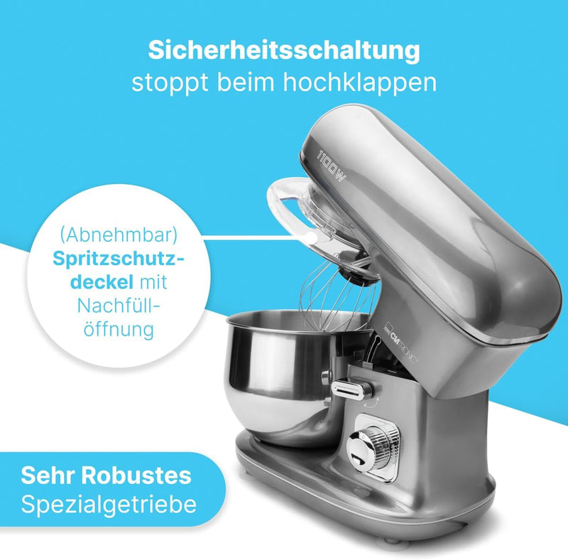 Clatronic® Küchenmaschine zum backen | Knetmaschine 5L mit starkem 1100W Motor | Teigmaschine inkl.