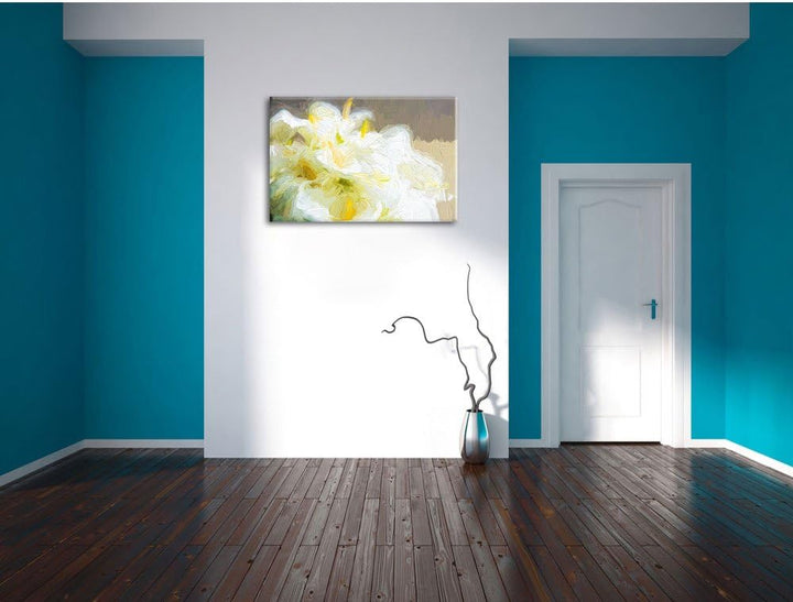 Pixxprint Calla Lilien / 100x70cm Leinwandbild bespannt auf Holzrahmen/Wandbild Kunstdruck Dekoratio