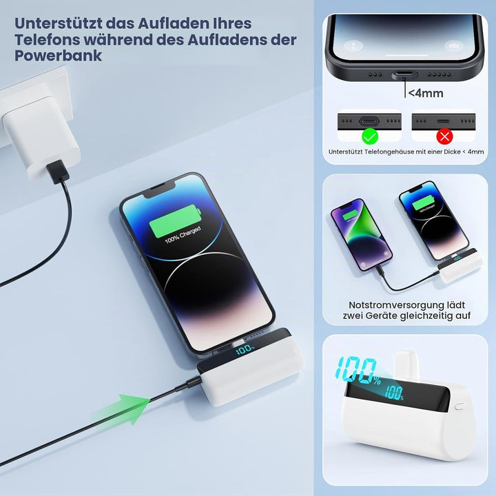 Feob Mini Powerbank für iPhone 5200mAh, 20W PD Schnelles Aufladen Power Bank Klein Ultrakompakter mi