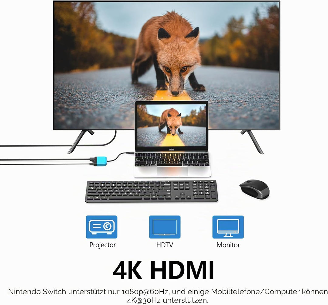 Switch TV Dock für Nintendo Switch/OLED, 3 in 1 Switch Portable Dock mit 4K HDMI, USB 3.0 Port, Type