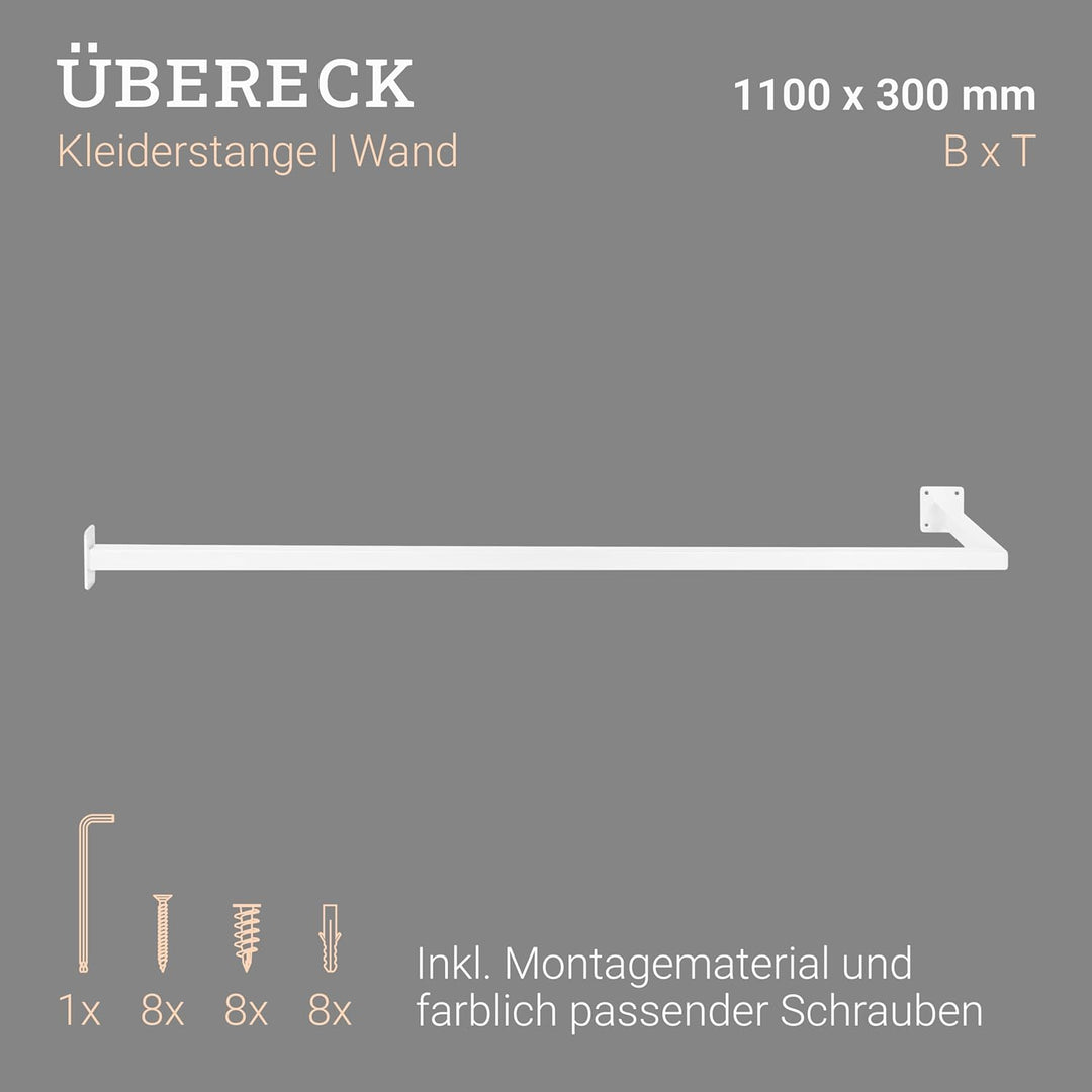Natural Goods Berlin 1x Kleiderstange ÜBERECK Wandmontage - Garderobenstange L-Form für Flur, Bad od