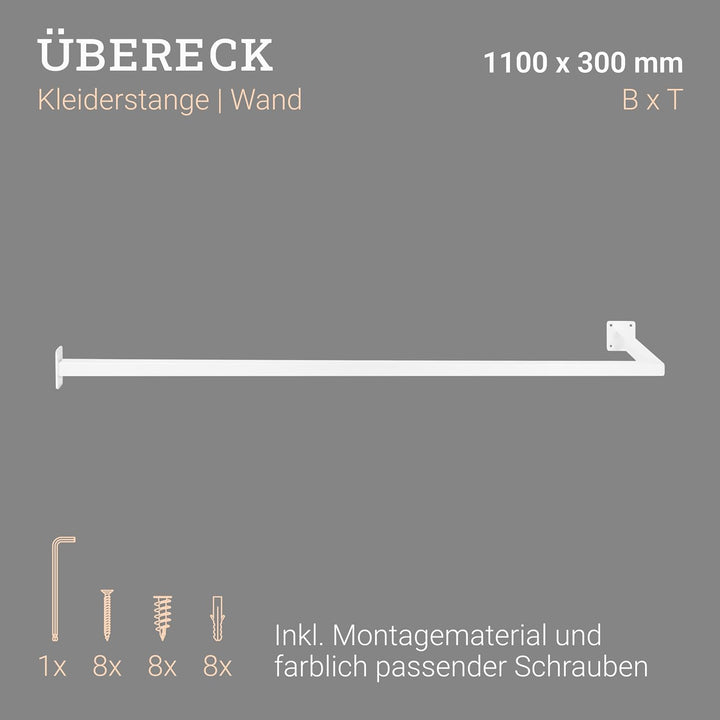 Natural Goods Berlin 1x Kleiderstange ÜBERECK Wandmontage - Garderobenstange L-Form für Flur, Bad od