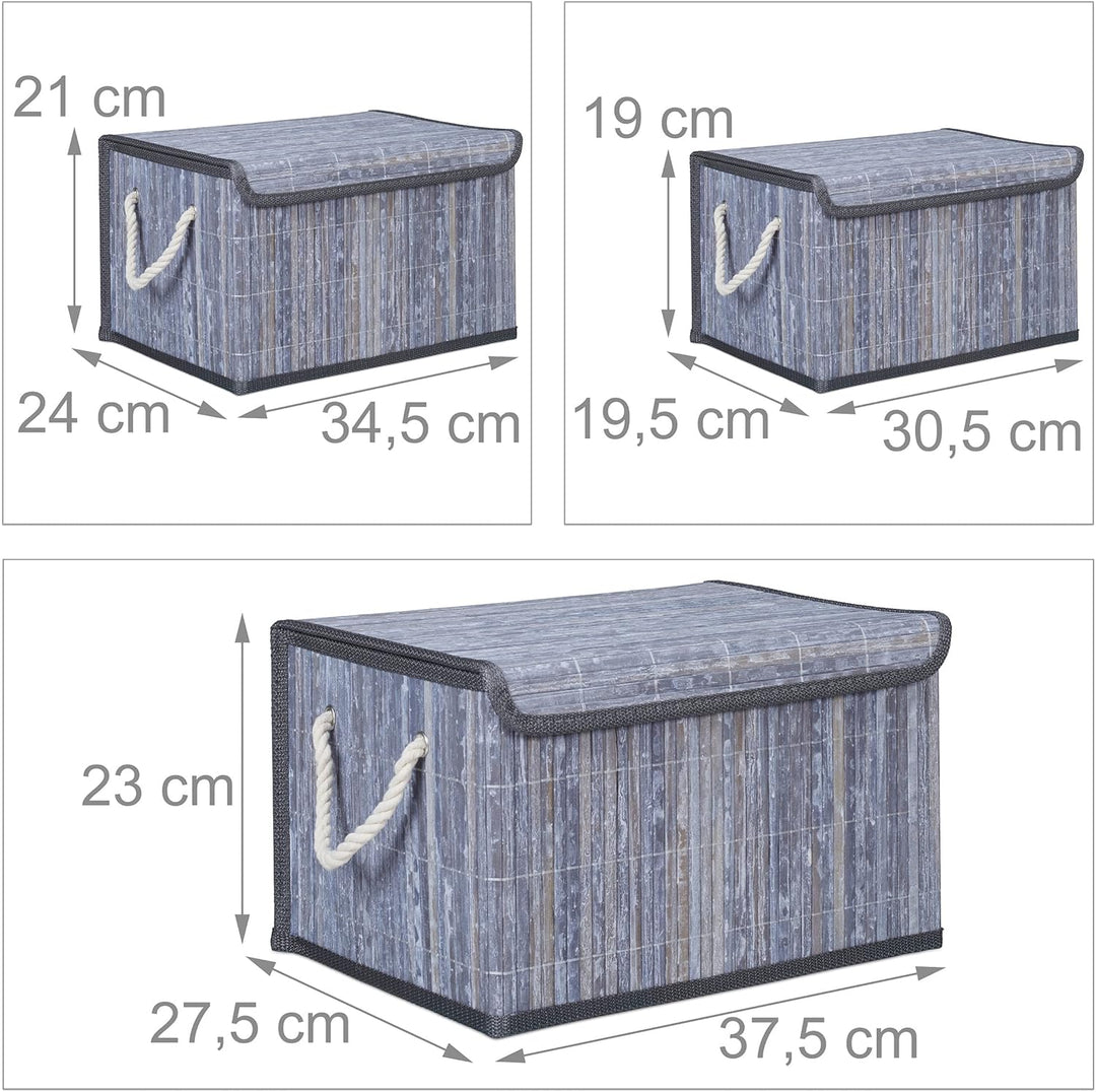 Relaxdays Aufbewahrungskorb 5er Set, mit Deckel, aus Bambus, für Badezimmer, Spielzeug, Deko, Aufbew