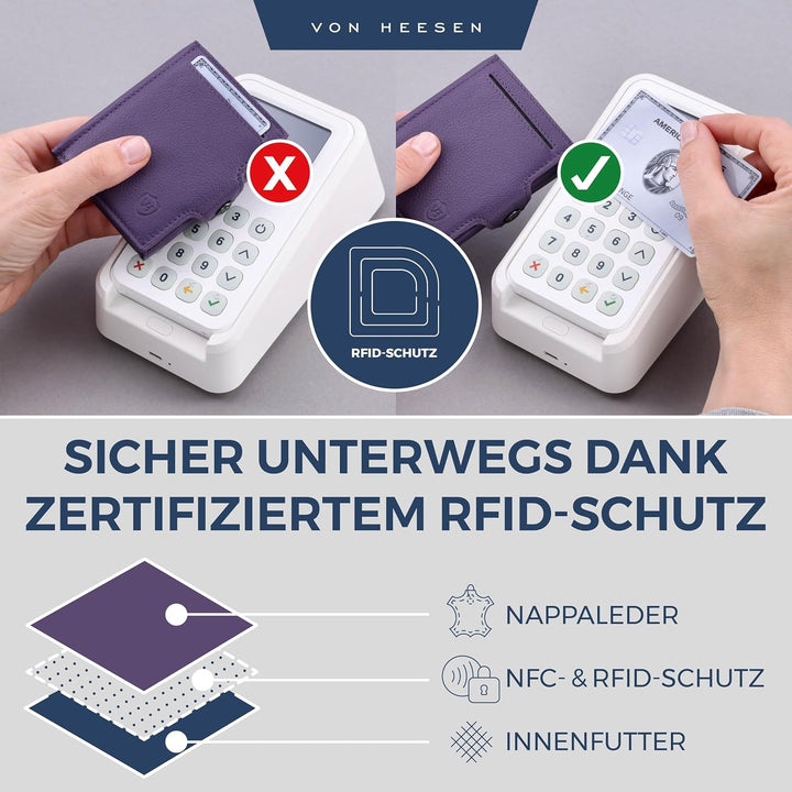 VON HEESEN Slim Wallet mit XL Münzfach Violet Violet XL MÜNZFACH (Kartenslot), Violet XL MÜNZFACH (K