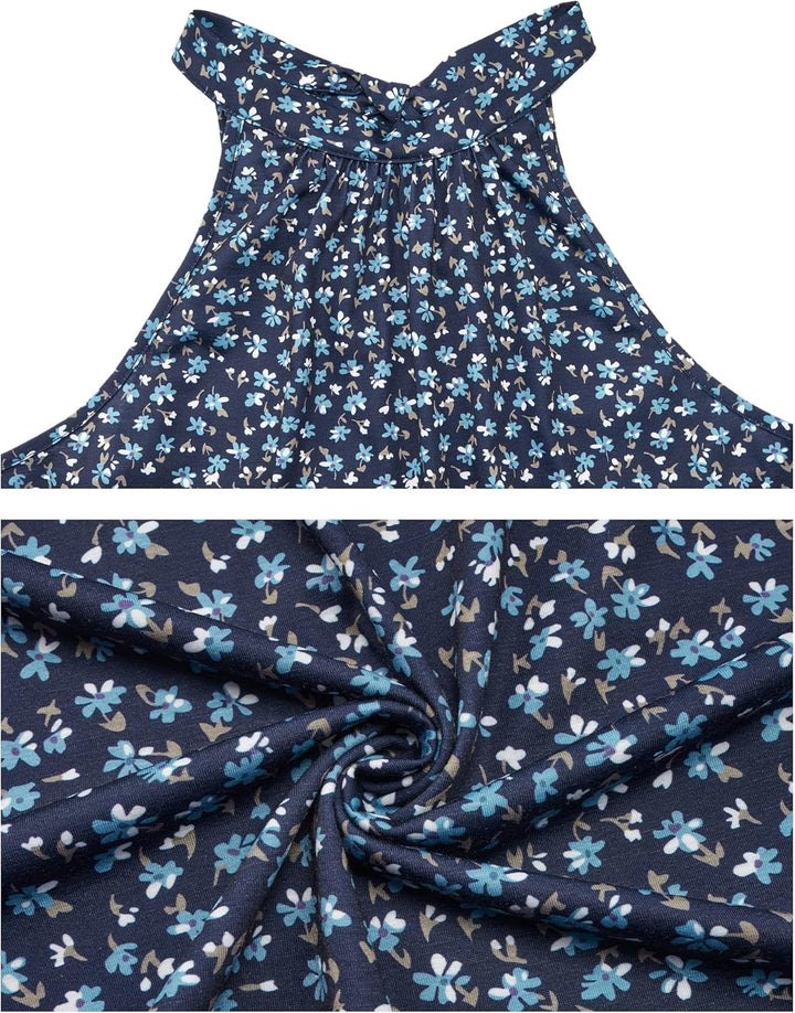 STYLEWORD Damen Neckholder Elegant Sommerkleid Ärmellos Blumenkleid Maxikleid Lange Strandkleid S Fl