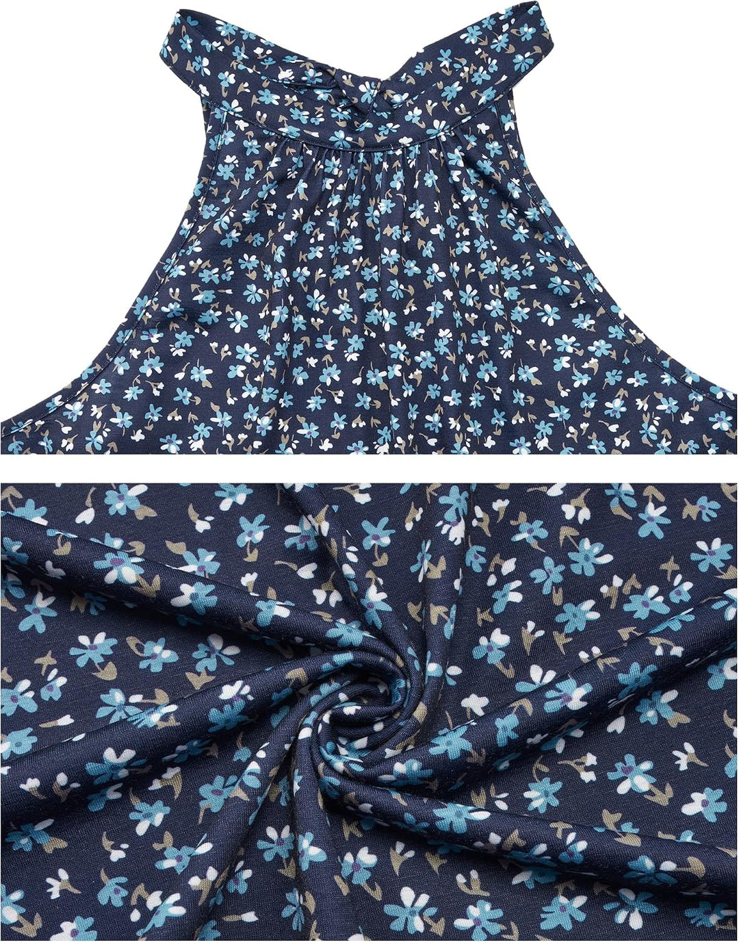 STYLEWORD Damen Neckholder Elegant Sommerkleid Ärmellos Blumenkleid Maxikleid Lange Strandkleid M Fl