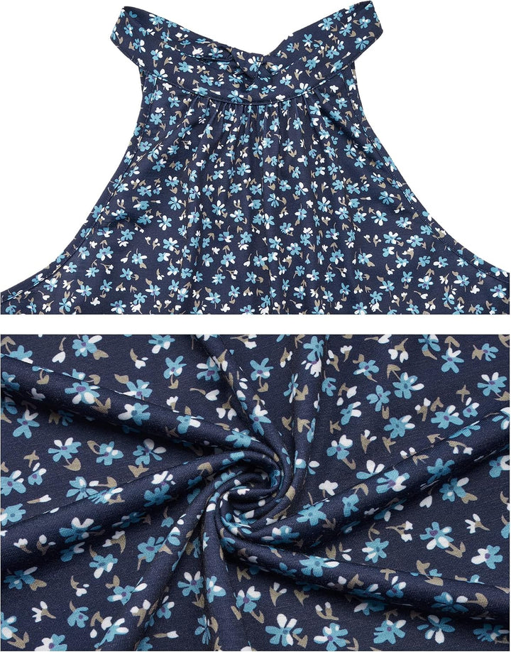STYLEWORD Damen Neckholder Elegant Sommerkleid Ärmellos Blumenkleid Maxikleid Lange Strandkleid M Fl