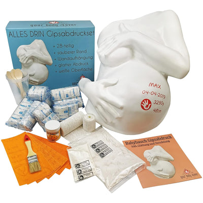 ALLES DRIN | Gipsabdruck Babybauch Set inkl. Glättung & Veredelung | 1A Geschenke für werdende Mütte