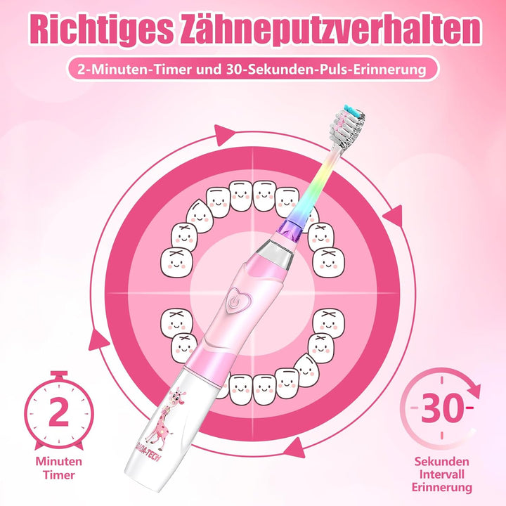 Elektrische Zahnbürste Kinder ab 3-6-8-12 Jahre mit buntem Regenbogen-LED-Licht Integrierter Timer 9