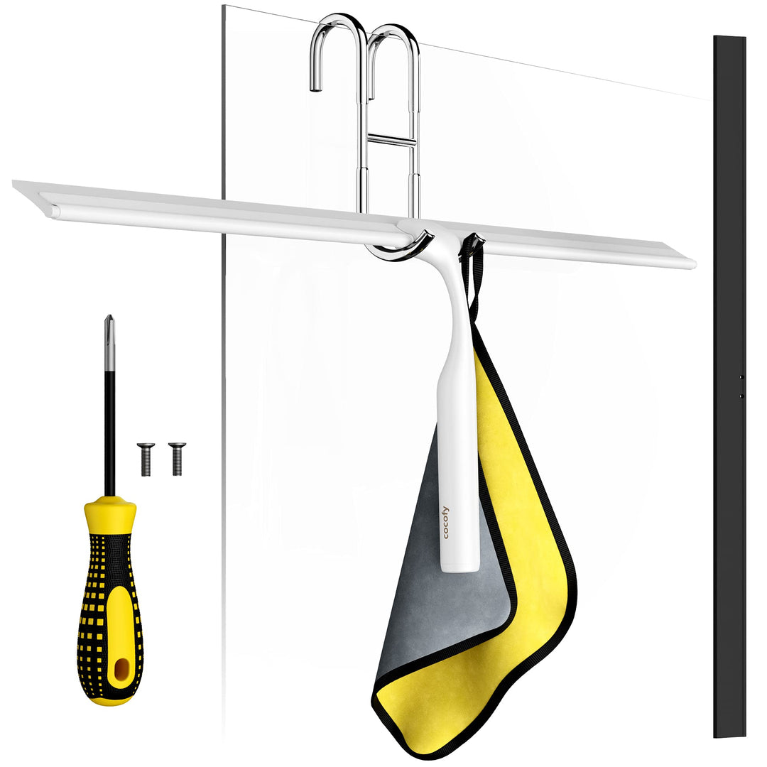 cocofy Duschabzieher schwarz matt breit XXL 45 cm ohne Bohren für Dusche, Fliesen mit Haken, Ersatzg