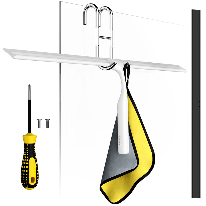 cocofy Duschabzieher schwarz matt breit XXL 45 cm ohne Bohren für Dusche, Fliesen mit Haken, Ersatzg