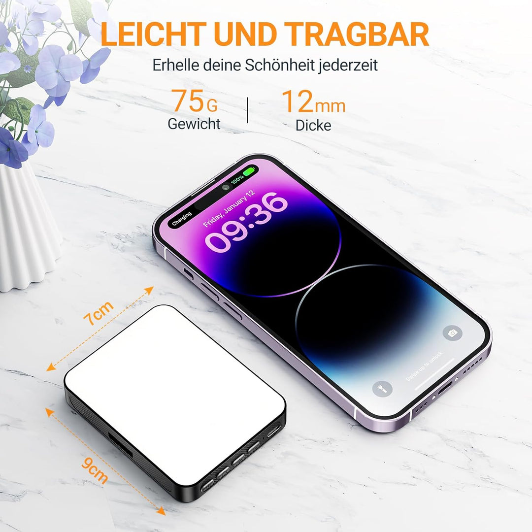 Handy Licht, 128 LED Magnetisches Selfie Licht mit 3 Lichtmodi und 10 Stufen Helligkeit, 3000-6500K
