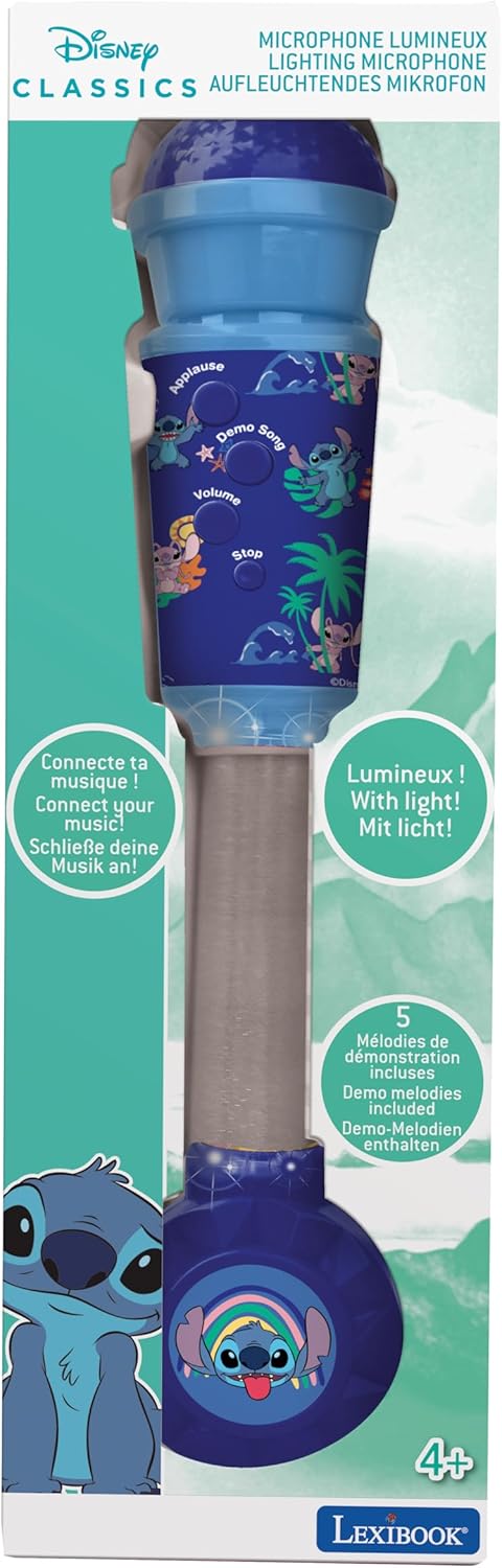 Lexibook, Disney Stitch, Leuchtendes Mikrofon für Kinder, Musikalisches Spielzeug, Eingebauter Lauts