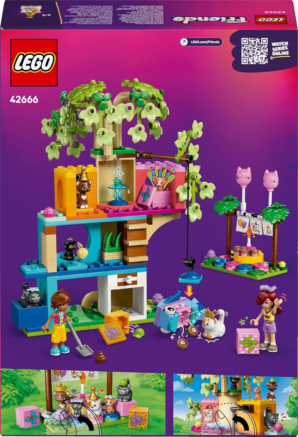 LEGO Friends Katzengeburtstagsparty & Baumhaus - Spielzeug mit 2 Minifiguren & 5 Tierfiguren -drehba