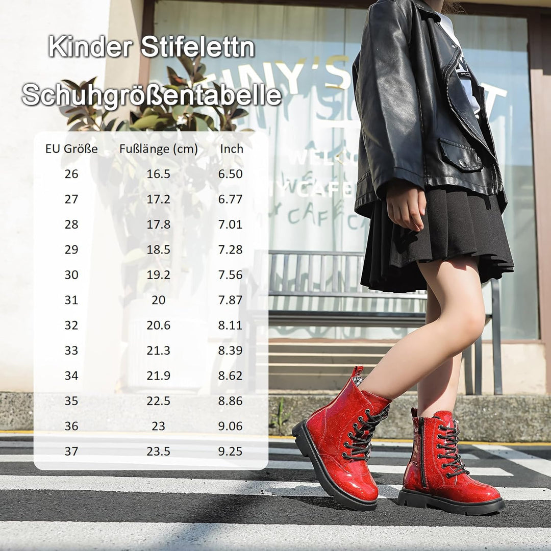 DADAWEN Jungen Stiefel Wasserdichte Mädchen Schnürstiefeletten 26 EU Rot, 26 EU Rot