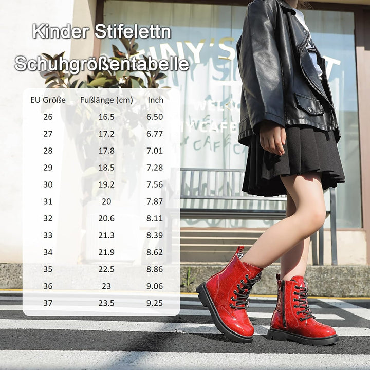 DADAWEN Jungen Stiefel Wasserdichte Mädchen Schnürstiefeletten 26 EU Rot, 26 EU Rot