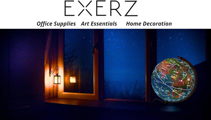 EXERZ 20cm Leuchtglobus Holzsockel - Karte auf Deutsch - Schülerglobus - Politische Karte (Tageszeit