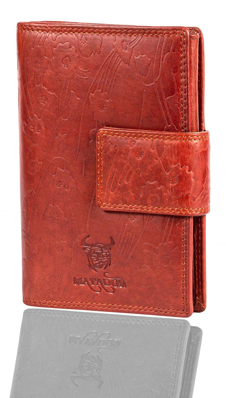 MATADOR Damen Echt Leder Brieftasche Geldbörse Damen TüV Geprüfter RFID Travel Organizer Blumen Vint