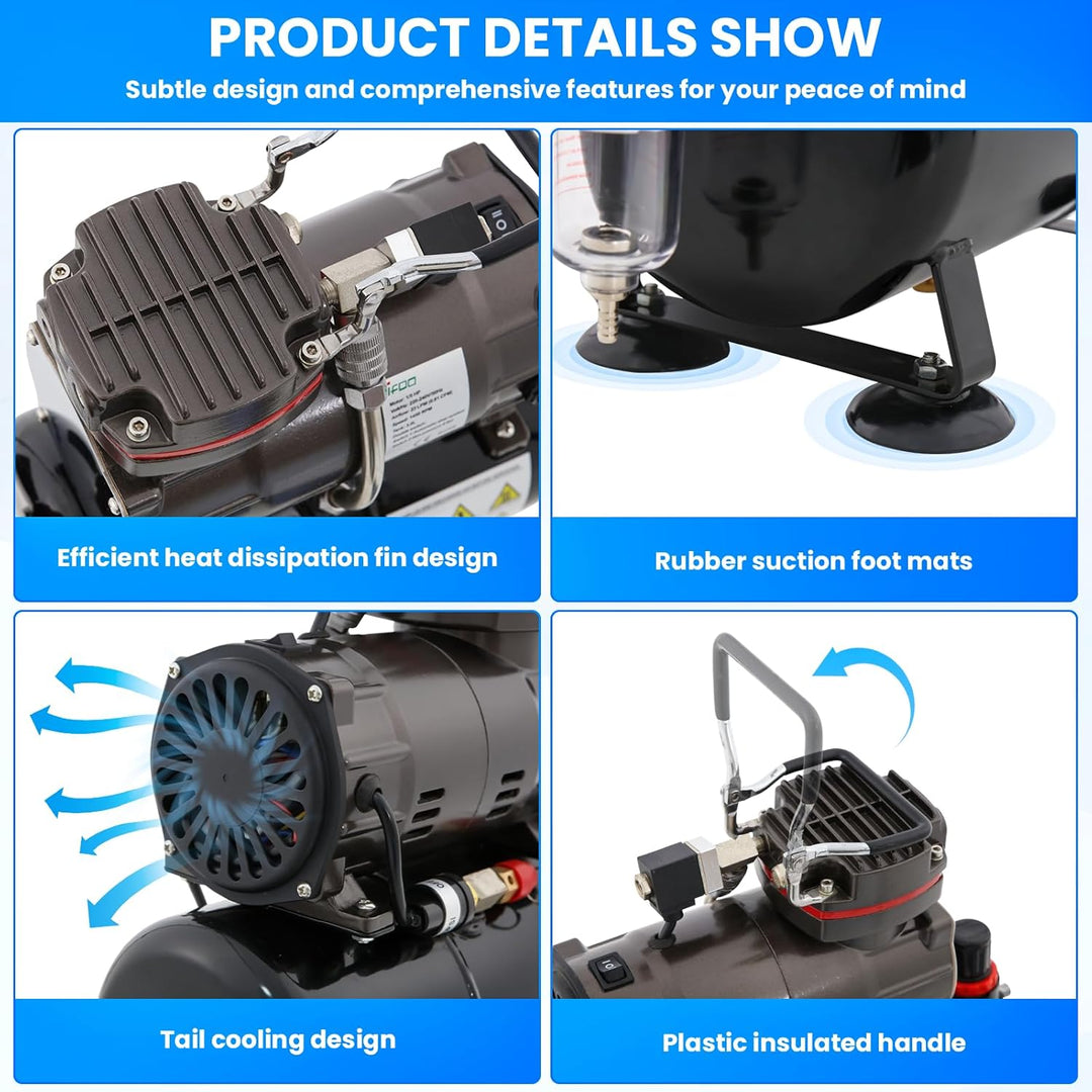 Airbrush Kompressor mit Lufttank, Mächtig Luftstrom und Luftdruck, Druckeinstellknopf, Geringeres Ra
