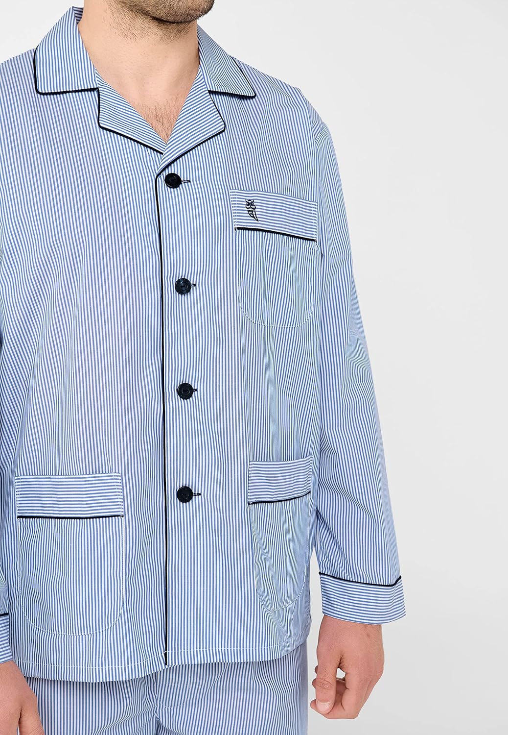 El Búho Nocturno Schlafanzug Herren Lang Baumwolle Pyjama Für Herren Klassisch Revers Knopfjacke Kar