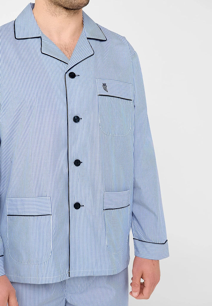 El Búho Nocturno Schlafanzug Herren Lang Baumwolle Pyjama Für Herren Klassisch Revers Knopfjacke Kar