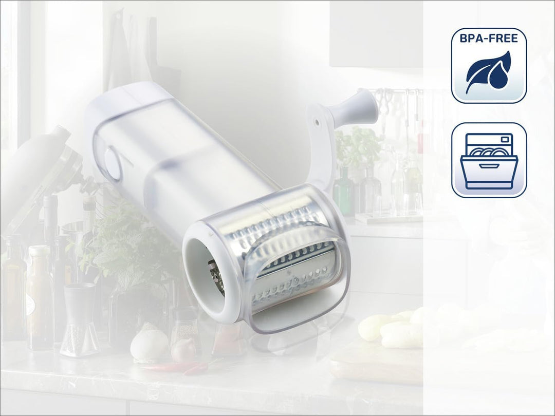 Leifheit Parmesanmühle, Käsemühle zum leichten Reiben von Hartkäse dank einzigartigem Vordrück-Mecha